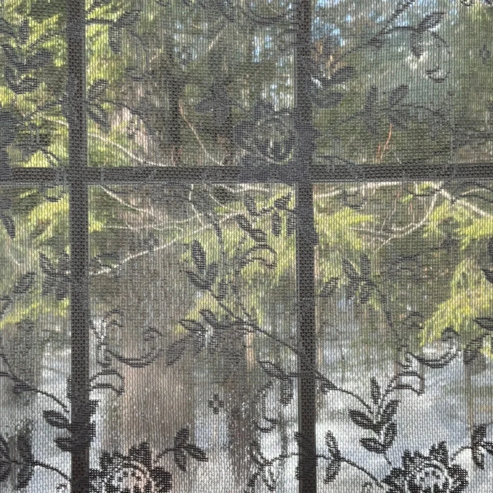 Elegant White Lace Curtain Panels Floral, Scalloped Bottom - 74” x 56” -Set of 3